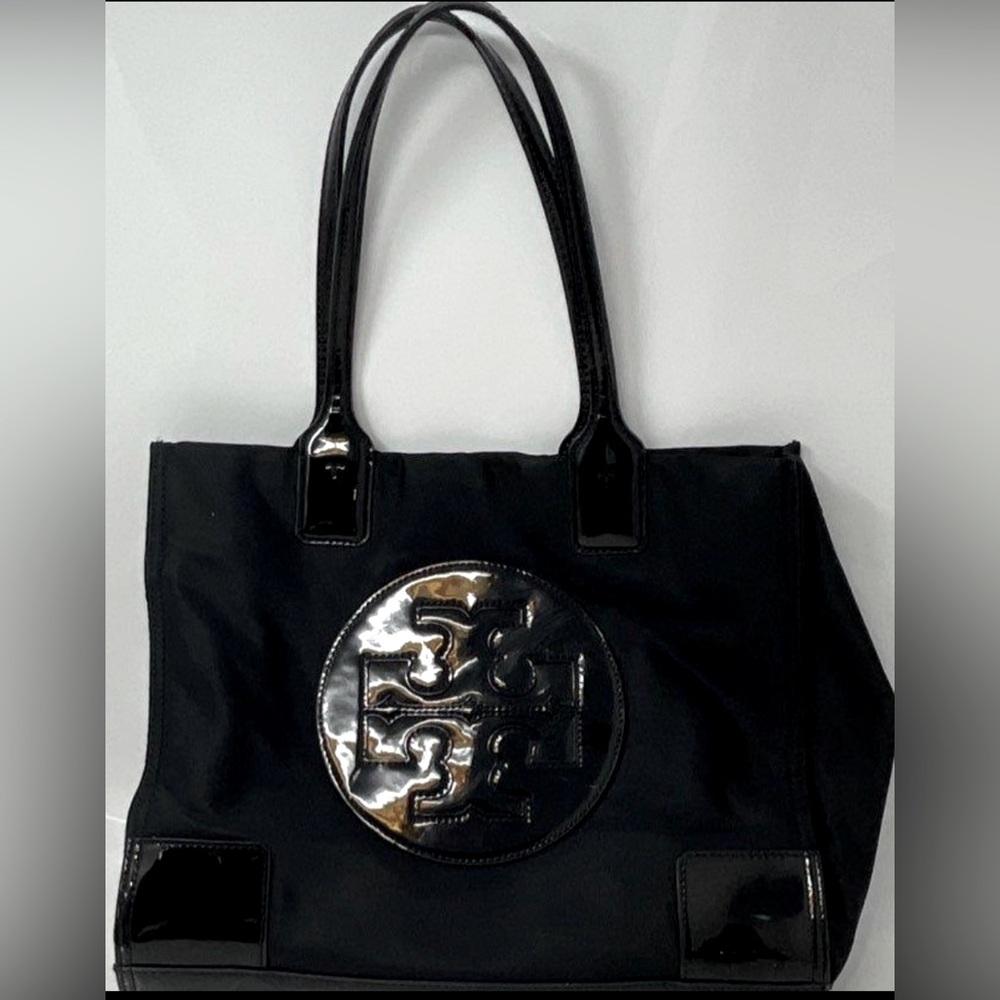 Tory Burch Black Ella Tote Bag with Circular Medallion